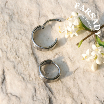 16G Titanium Triple Line Nose Ring & Hoop Earring | Body Jewelry For Septum, Helix, Conch, Daith, Rook, Tragus | Elegant Minimalist Piercing for Daily Wear with Gift Packaging