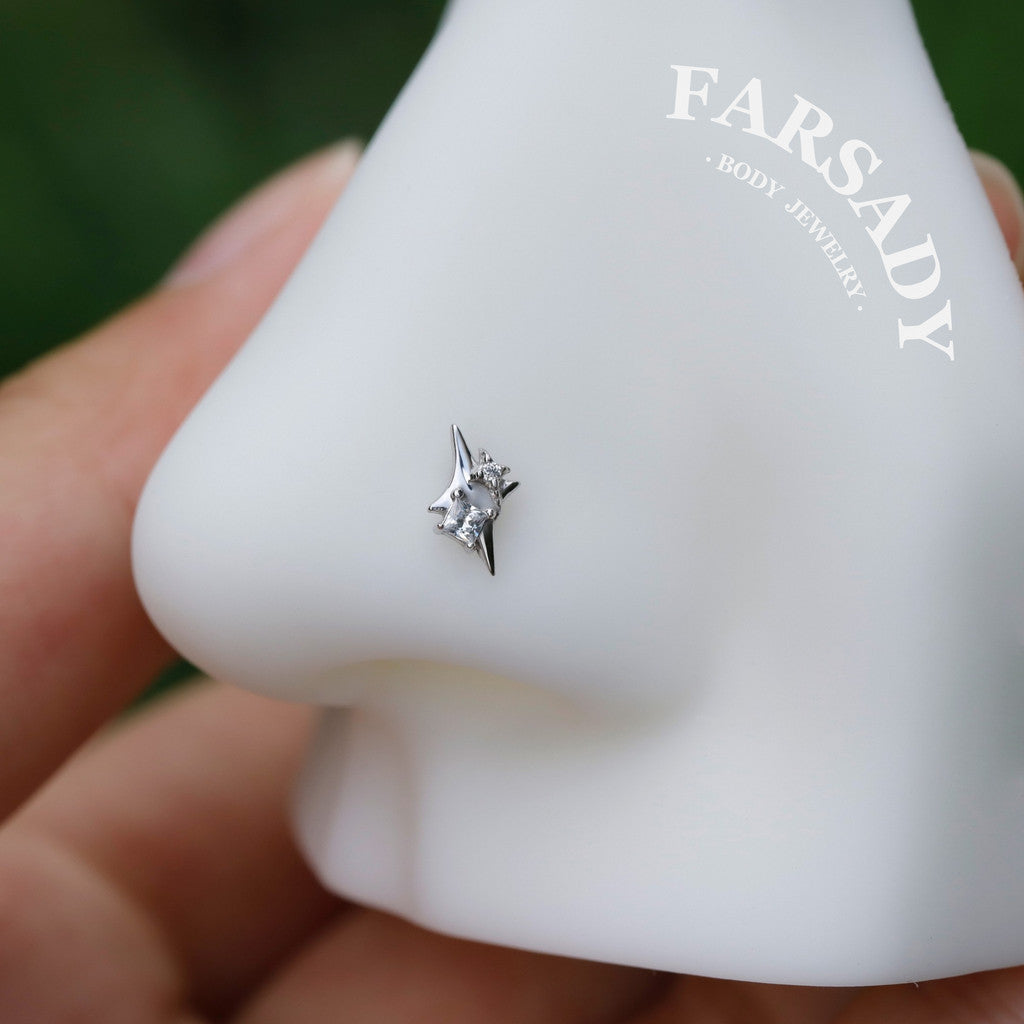 20G/18G/16G Star Threadless Push In Labret Stud •Sterling Silver Flat Back Earring •Tragus Stud •Flat Back Stud •Helix Stud •Cartilage Stud
