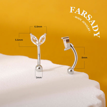 16G Flower Bud Curved Barbell, Silver CZ 8mm Bar Eyebrow Piercings Barbell, CZ Bud Rook Earring, 8mm Cute Rook Barbell