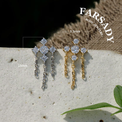 Cross Drift - 925 Silver Threadless Stud / Fits Cartilage Helix Tragus Lobe Earring