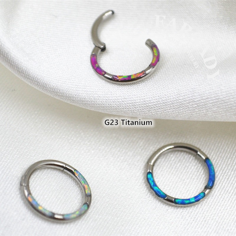 Opal Tide - F136 Titanium Hinged Clicker Hoop / Fits 16G Septum Ring Helix Conch Cartilage Earring
