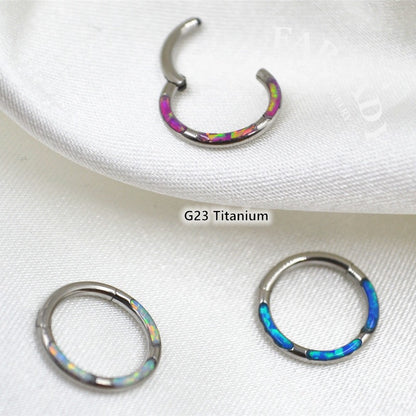 Opal Tide - F136 Titanium Hinged Clicker Hoop / Fits 16G Septum Ring Helix Conch Cartilage Earring