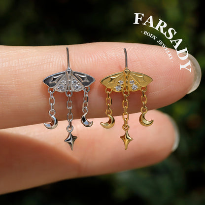 Lunar Moth - 925 Silver Threadless Stud / Fits Vertical Helix Hidden Rook Earring