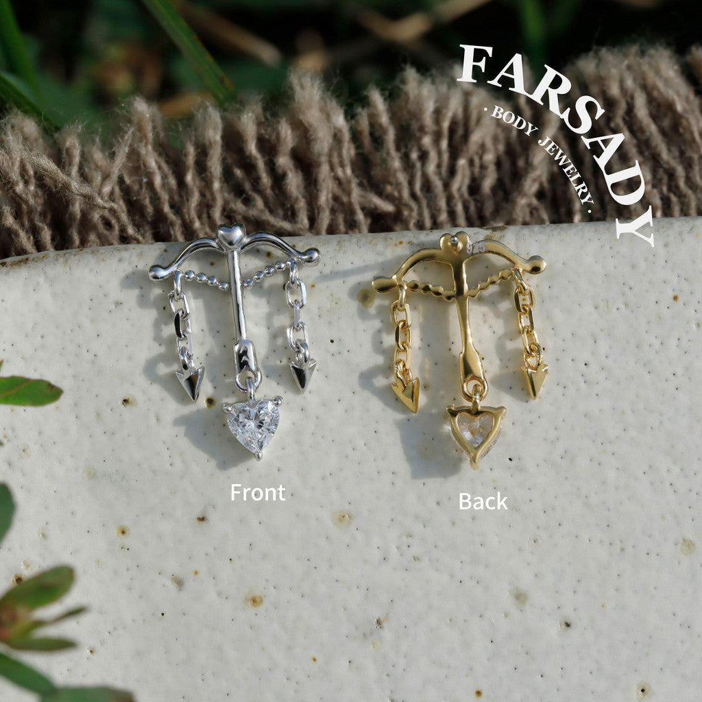 Cupid Bow - 925 Silver Threadless Stud / Fits Cartilage Helix Tragus Lobe Earring