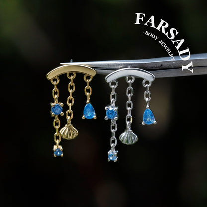 Shell Rain - 925 Silver Threadless Stud / Fits Cartilage Helix Tragus Lobe Earring
