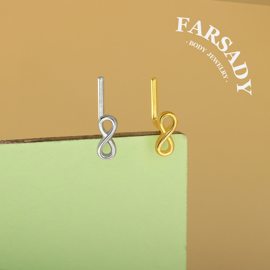 Gilded Infinity Knot - 925 Silver L-Shape Stud / Fit 20G Nose Ring