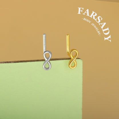 Gilded Infinity Knot - 925 Silver L-Shape Stud / Fit 20G Nose Ring