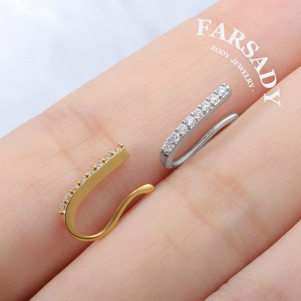 Silver Luminous Bar - 925 Silver Fake Nose Ring / Fit Non-Pierced Nose Ring
