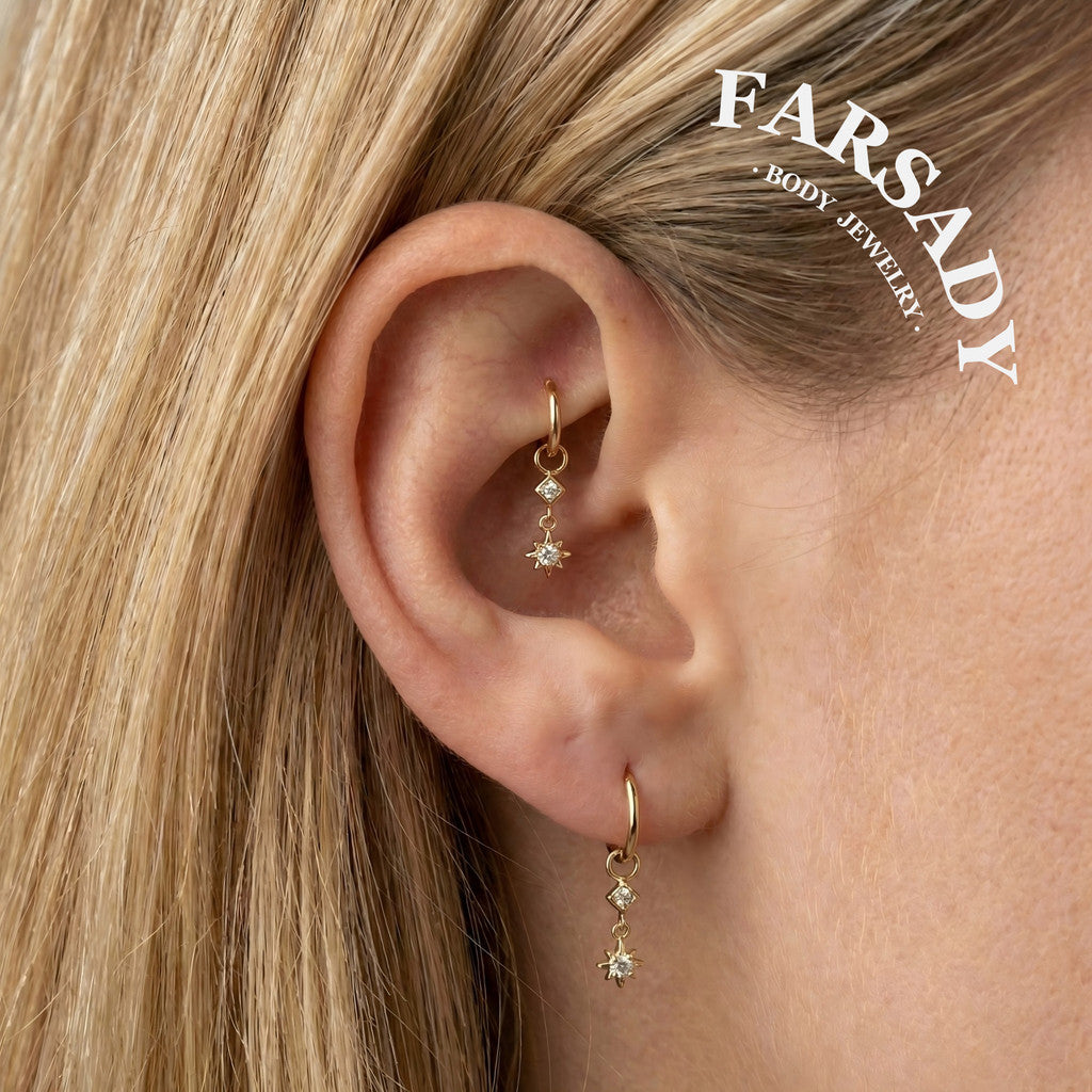 Starlink Pendant - 925 Silver Star CZ Dangle Charm / Interchangeable Hoop Earring Pendant for Helix Daith Cartilage Piercing