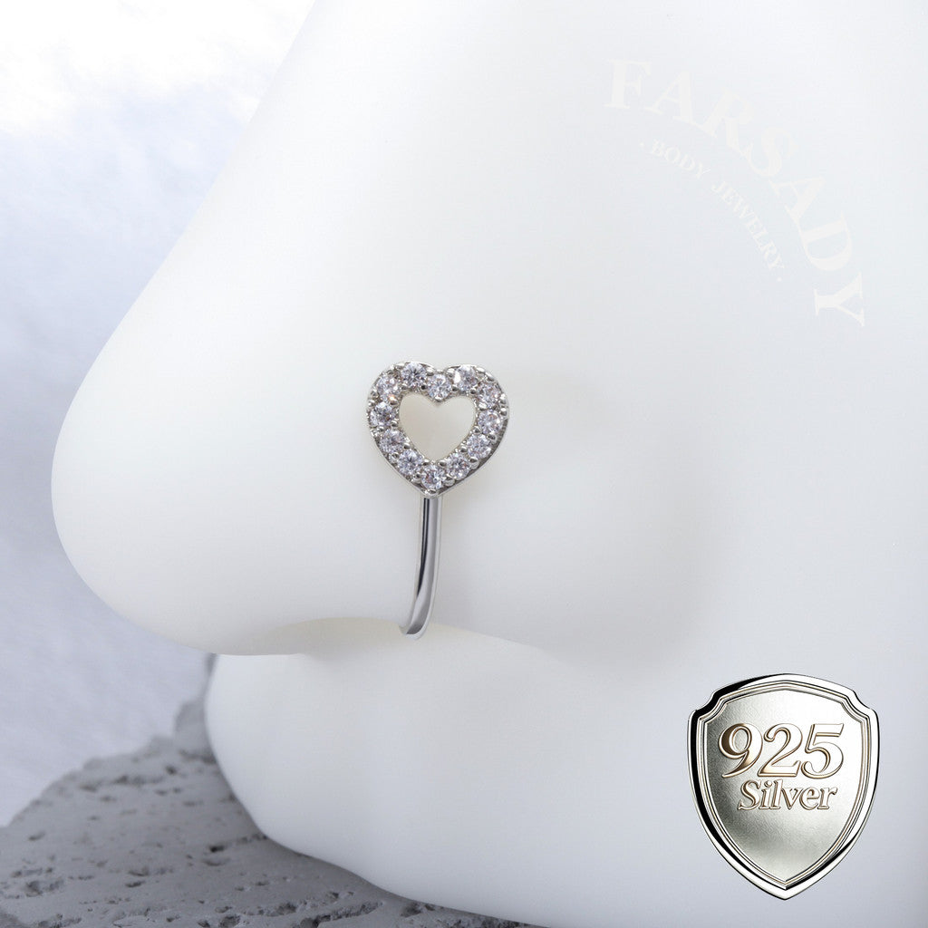 Hollow Heart Halo - 925 Silver Fake Nose Ring / Fit Non-Pierced Nose Ring