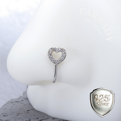 Hollow Heart Halo - 925 Silver Fake Nose Ring / Fit Non-Pierced Nose Ring