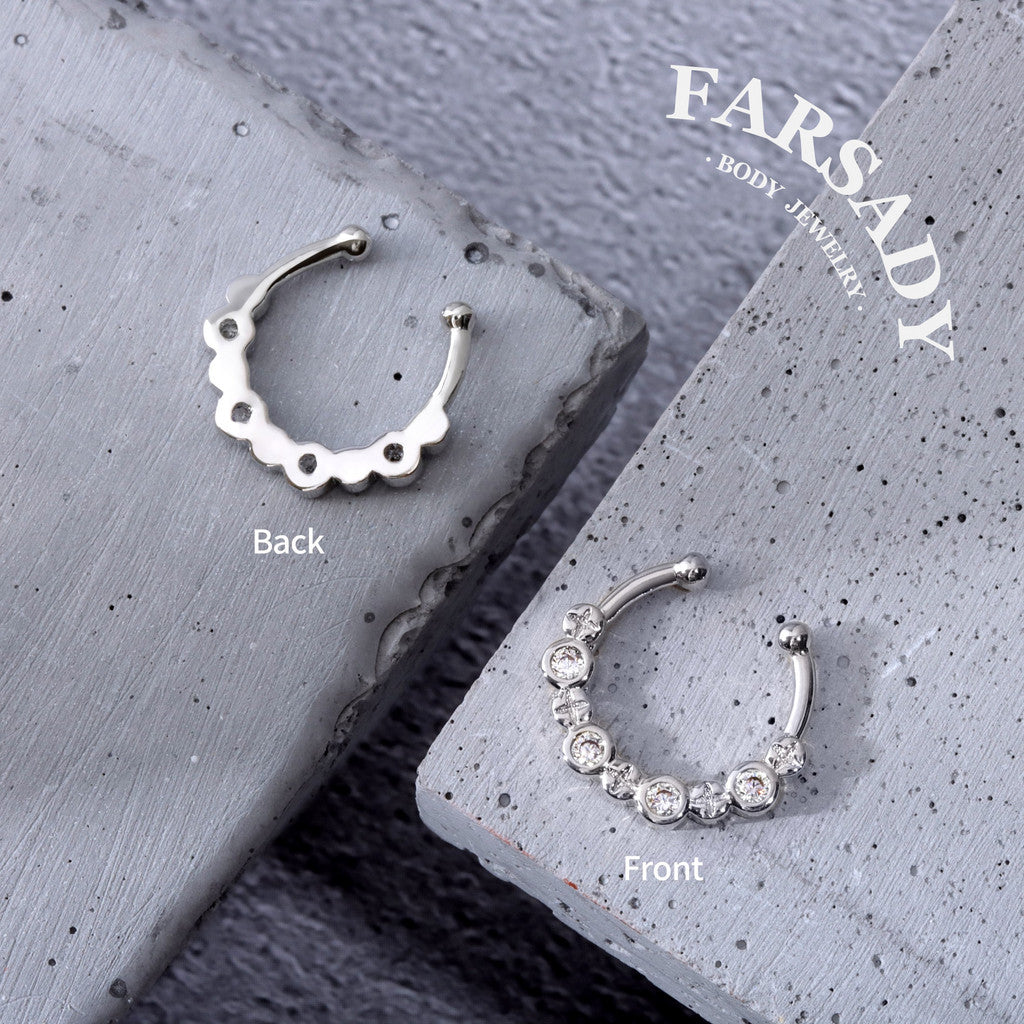 Starlet Crescent Halo - 316L Fake Nose Ring C-Hoop Piercing / Fit Non-Pierced Septum Ring