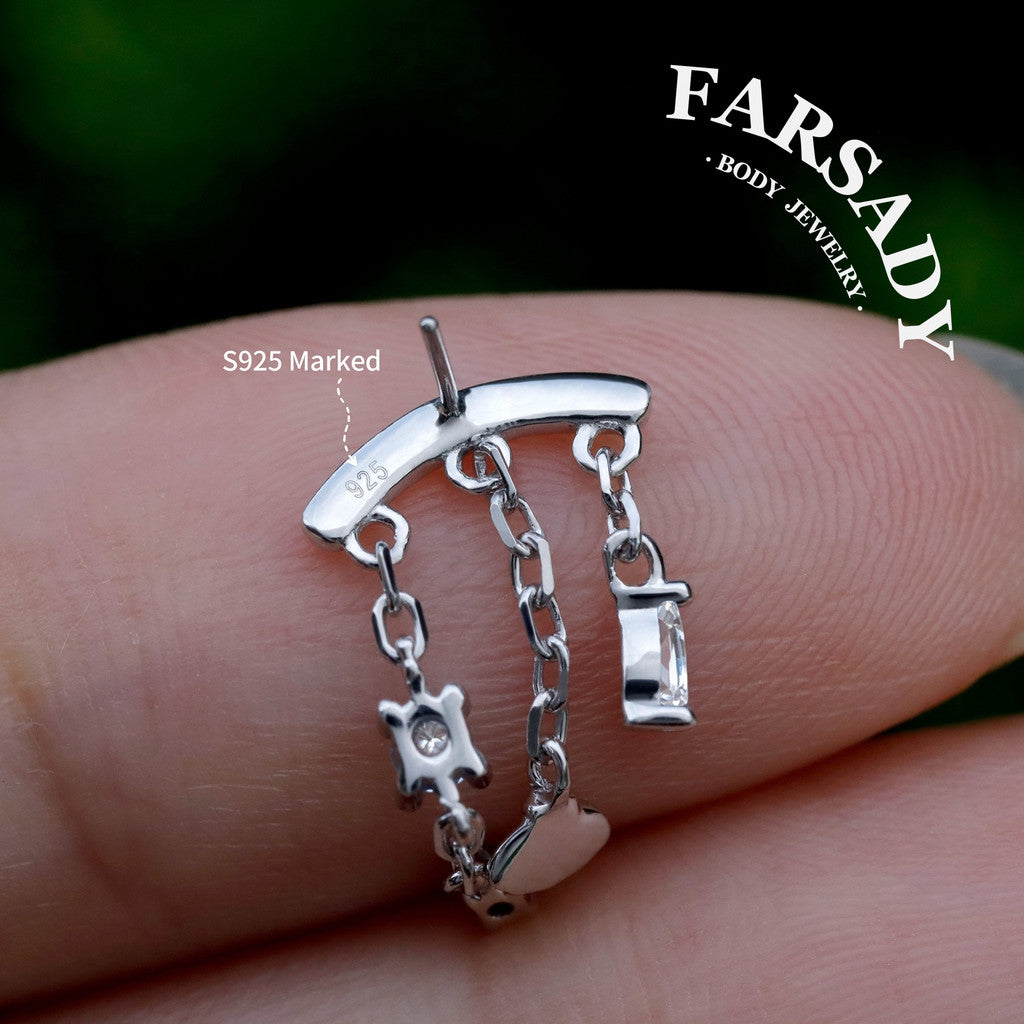 Shell Veil - 925 Silver Threadless Directional Stud / Fits Cartilage Helix Tragus Lobe Earring