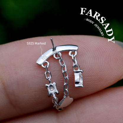 Shell Veil - 925 Silver Threadless Directional Stud / Fits Cartilage Helix Tragus Lobe Earring