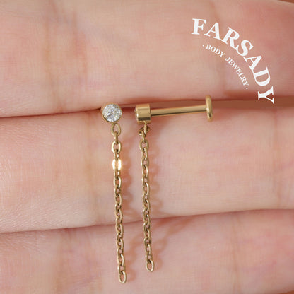 Chain Glint - F136 Titanium Internally Threaded Stud / Fits Cartilage Helix Tragus Lobe Piercing