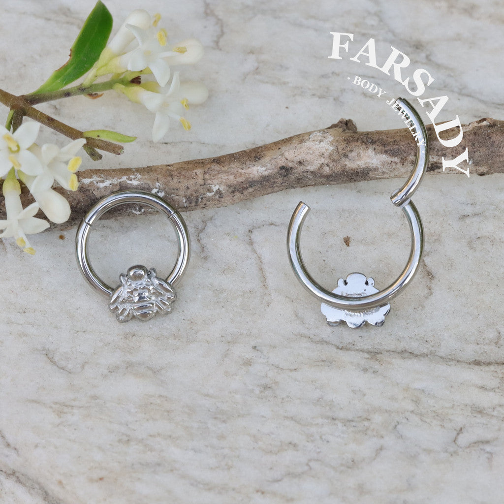 Bee Whisper - F136 Titanium Hinged Clicker Hoop / Fits 16G Septum Ring Helix Conch Cartilage Earring