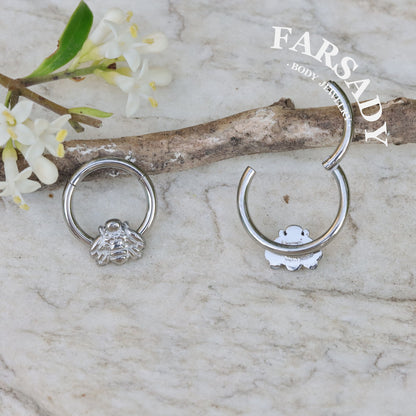 Bee Whisper - F136 Titanium Hinged Clicker Hoop / Fits 16G Septum Ring Helix Conch Cartilage Earring