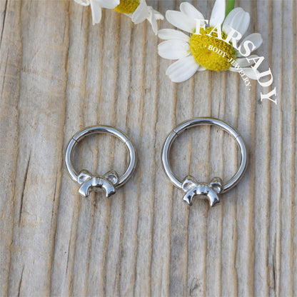 Silver Bow - ASTM F136 Titanium Hinged Clicker Hoop / Fits 16G Septum Ring Helix Conch Cartilage Earring