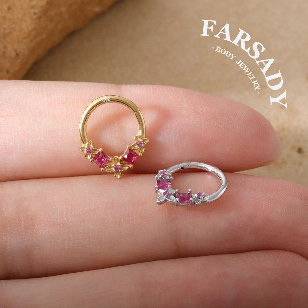 Fuchsia Arc - 925 Silver Hinged Clicker Hoop / Fits 16G Septum Ring Helix Conch Daith Earring