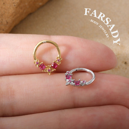 Fuchsia Arc - 925 Silver Hinged Clicker Hoop / Fits 16G Septum Ring Helix Conch Daith Earring