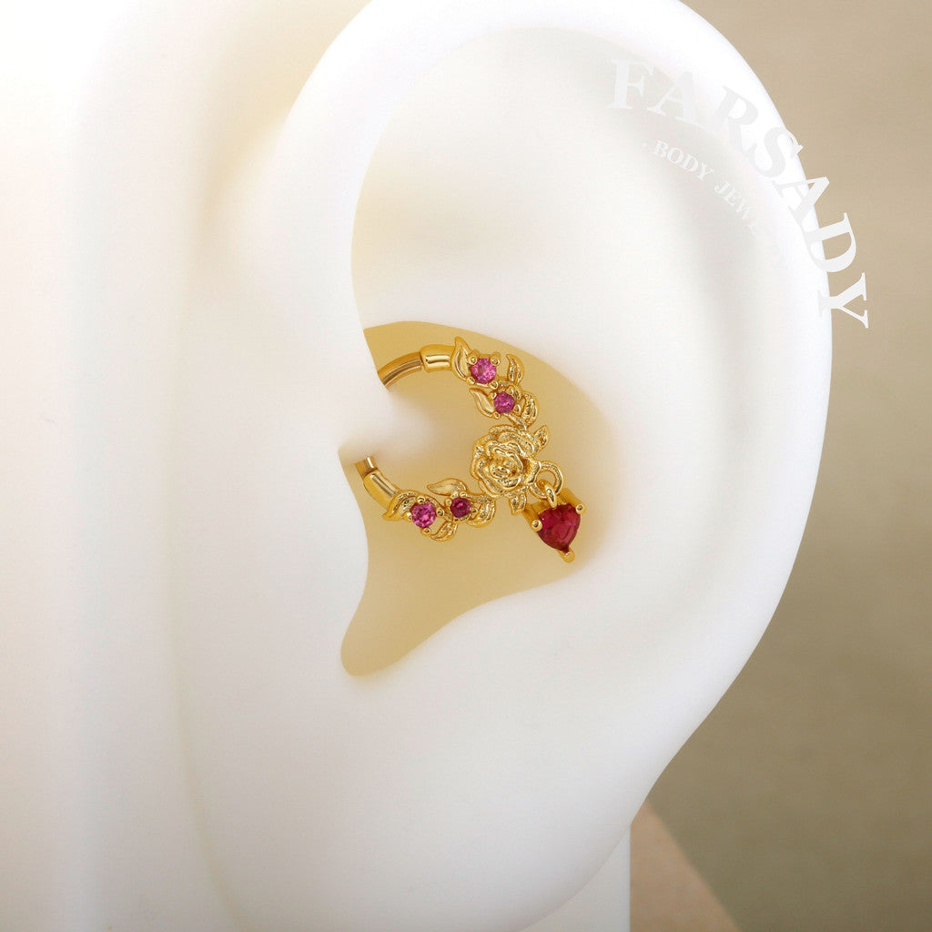Rose Vow - 316L Hinged Clicker Hoop / Fits 16G Septum Ring Helix Conch Cartilage Earring
