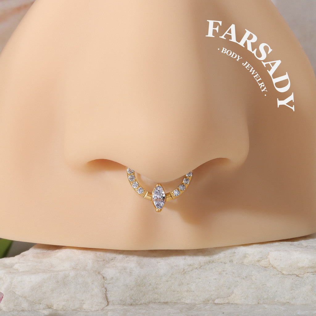 Marquise Orbit - 316L Hinged Clicker Hoop / Fits 16G Septum Ring Helix Conch Cartilage Earring