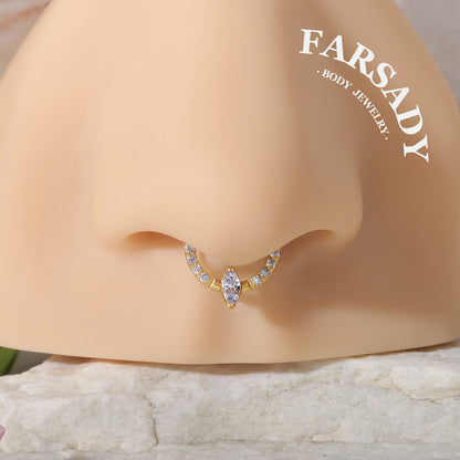 Marquise Orbit - 316L Hinged Clicker Hoop / Fits 16G Septum Ring Helix Conch Cartilage Earring