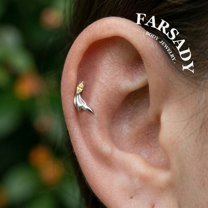 Golden Koi - 925 Silver Threadless Stud / Fits Cartilage Helix Tragus Lobe Nostril Piercing