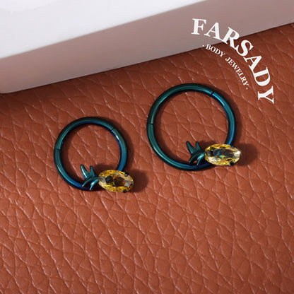 Verdant Glow - F136 Titanium Hinged Clicker Hoop / Fits 16G Septum Ring Helix Conch Cartilage Earring