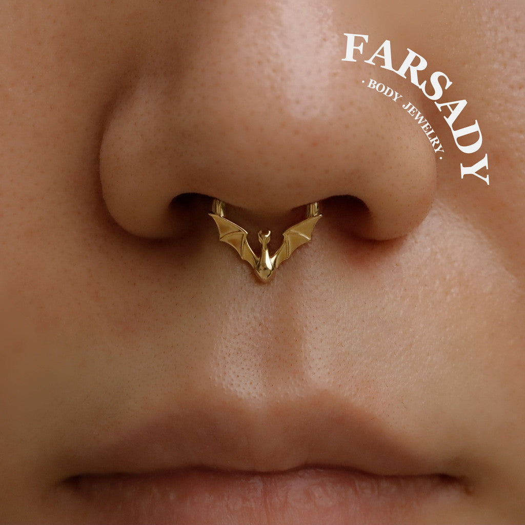 Sterling Silver Fly Dragon Hinged Septum Clicker, 18k Plated Gold Dragon Daith Hoop Earring, 16G 8mm Helix Piercing Jewelry, Orginal Design