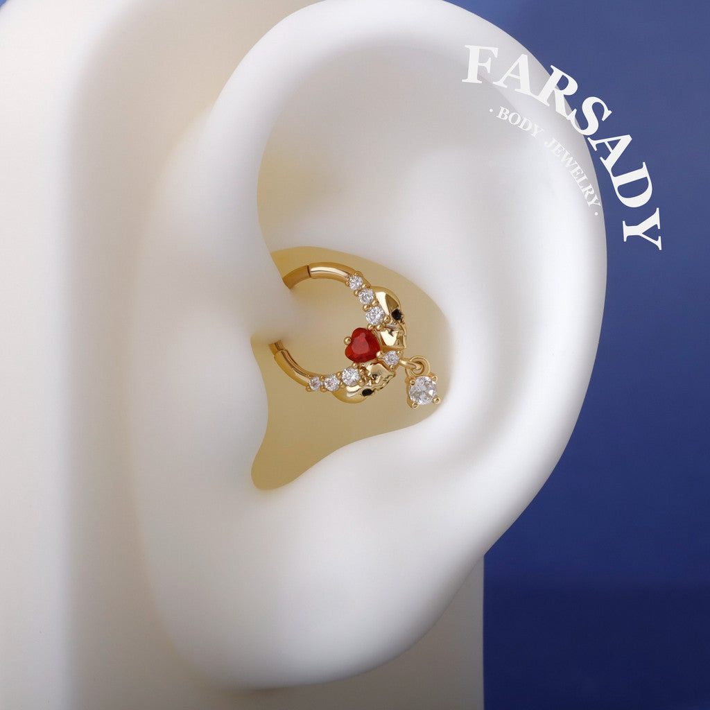 16G 316L Skull&Heart Setpum Ring| Septum Clicker Gold| Gothic Daith Piercing| Dangle Daith/Helix/Tragus Hoop Earring| Halloween Gift Idea