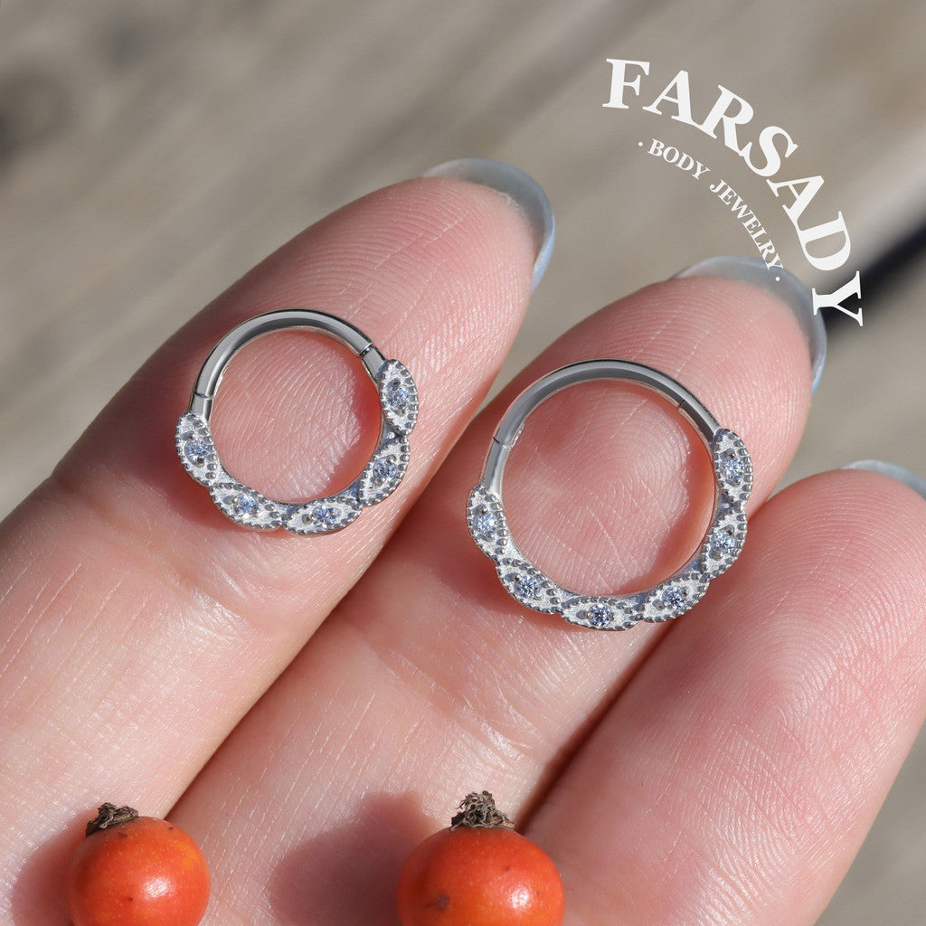 16G Flower Septum Ring Hinged CZ Nose Piercing Hoop Daith Helix Earring Daily Wear Body Jewelry Gift Packaged Perfect Gift for Her