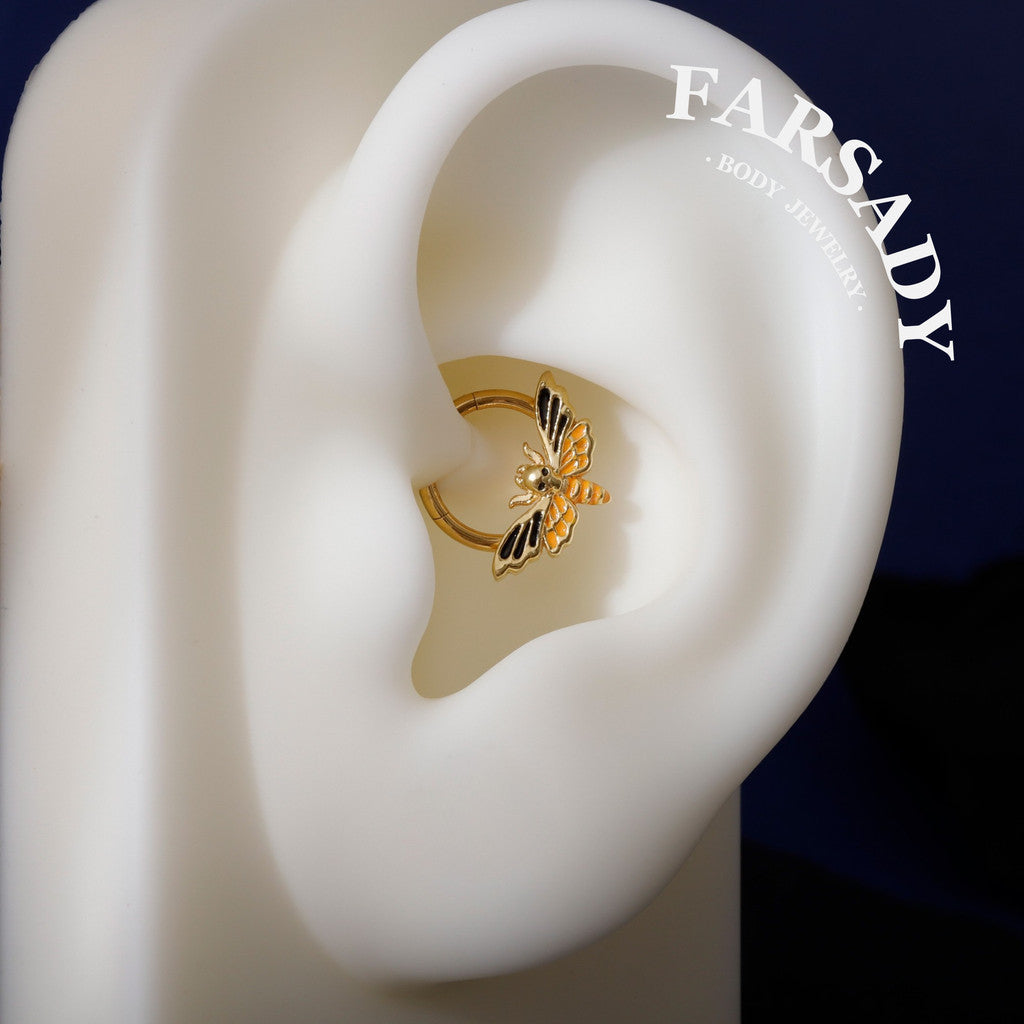 16G Death Moth Daith Earring| 316L Steel Septum Ring| Gold Septum Clicker| Helix Piercing Jewelry| Gothic Tragus Hoop | Skull Moth Halloween