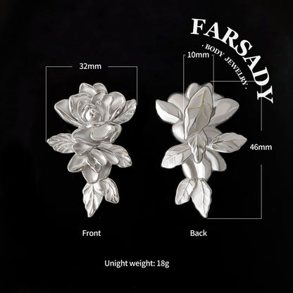 Rose Ear Weights / High-Quality Ear Hanger/ 00 Gauge Ear Weight Silvery/ Ear Stretched Jewelry/Weighted Dangle 10mm/Lobe Weights Steel
