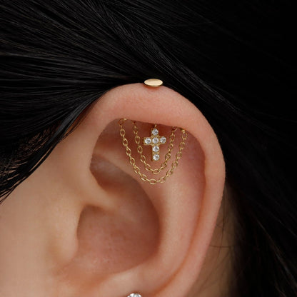 Layer Chain Cros - F136 Titanium Threadless Stud / Fits Vertical Helix Hidden Rook Earring