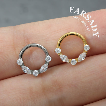 Elongate Bloom - ASTM F136 Titanium Hinged Clicker Hoop / Fits 16G Septum Ring Helix Conch Cartilage Earring