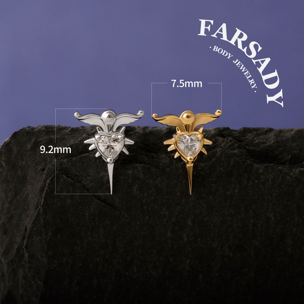 Winged Thorn - 925 Silver Threadless Stud / Fits Cartilage Helix Tragus Lobe Nostril Piercing