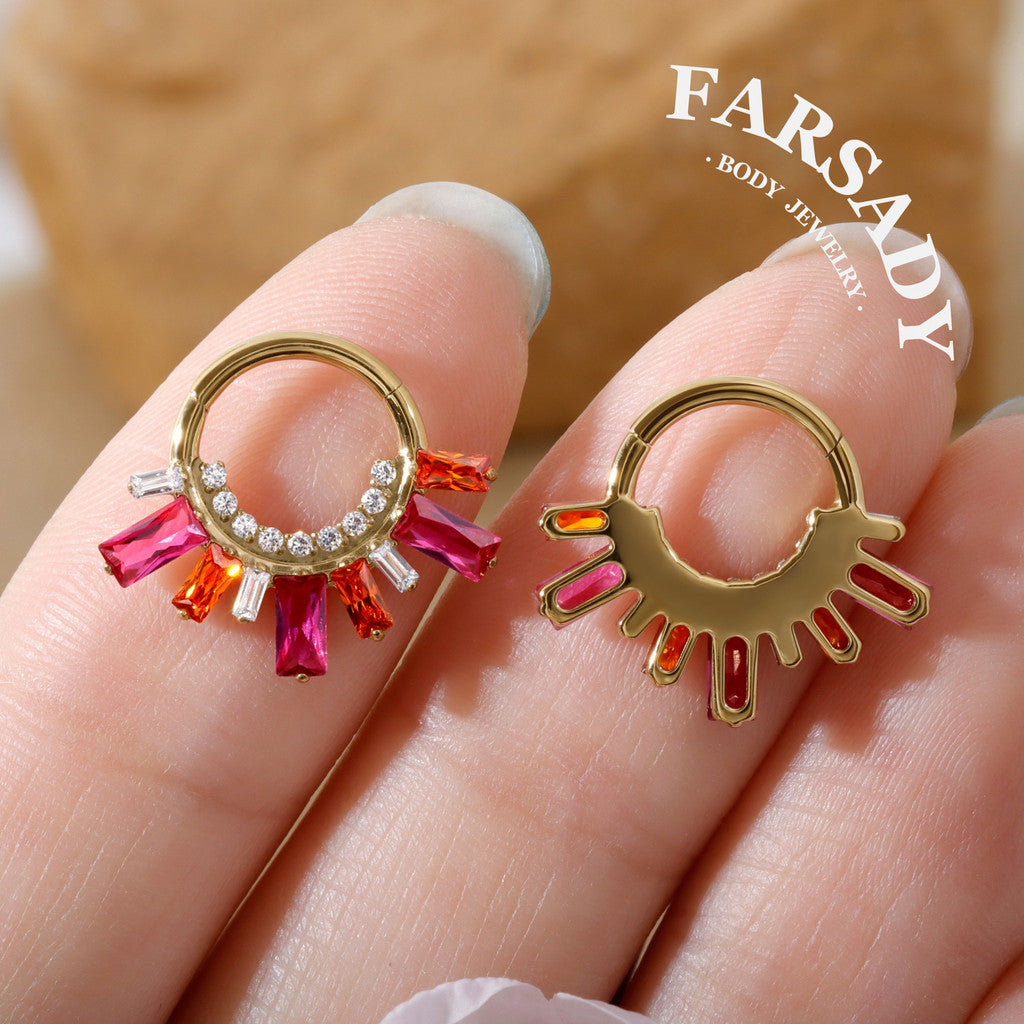Sunset Flare - F136 Titanium Hinged Clicker Hoop / Fits 16G Septum Ring Helix Conch Cartilage Earring