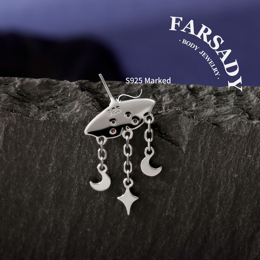 Crimson Moth - 925 Silver Threadless Stud / Fits Vertical Helix Hidden Rook Earring
