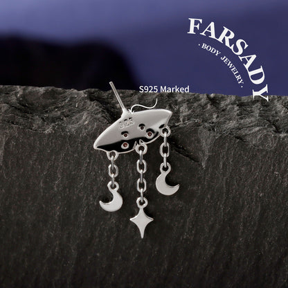 Crimson Moth - 925 Silver Threadless Stud / Fits Vertical Helix Hidden Rook Earring