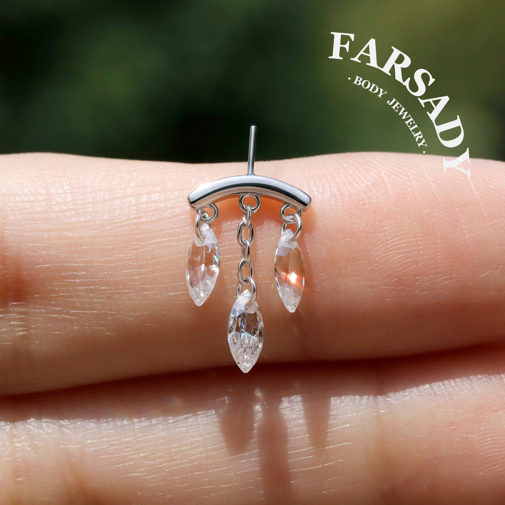Marquis Veil - 925 Silver Threadless Stud / Fits Vertical Helix Hidden Rook Earring