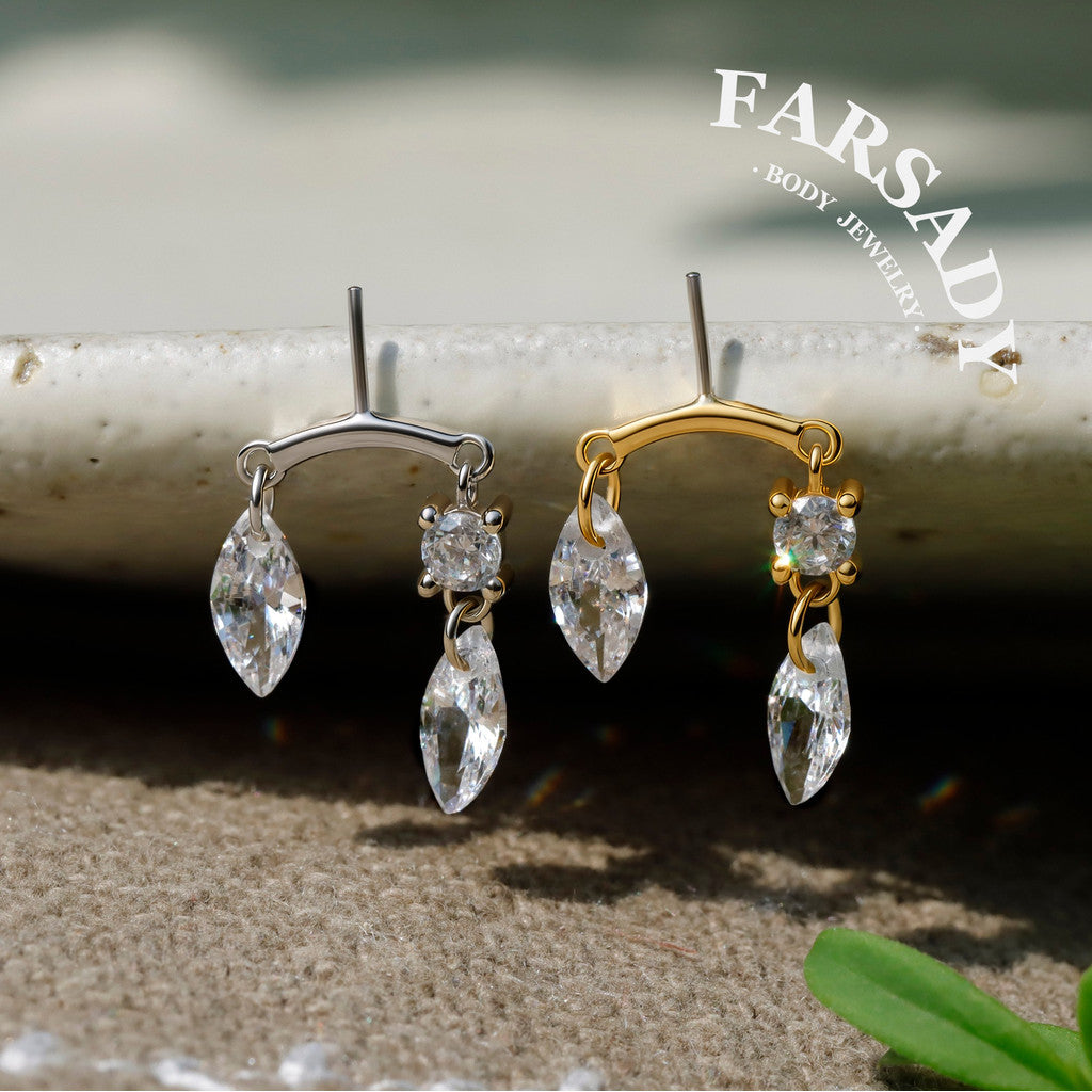 Marquise Twin - 925 Silver Threadless Stud / Fits Vertical Helix Hidden Rook Earring