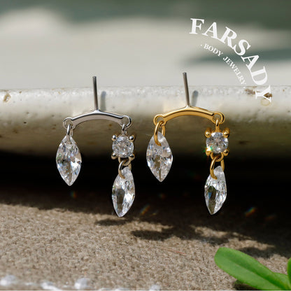 Marquise Twin - 925 Silver Threadless Stud / Fits Vertical Helix Hidden Rook Earring