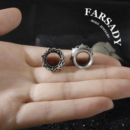 Dark Lotus - 316L Ear Tunnels / Fits Stretched Ear Lobes Plugs
