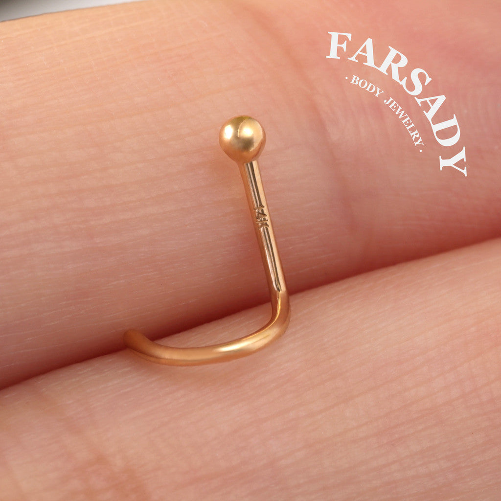 Minimal Spike & Ball - Solid 14K Gold Screw End Stud / Fit 20G Nostril Piercing