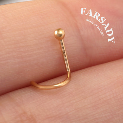 Minimal Spike & Ball - Solid 14K Gold Screw End Stud / Fit 20G Nostril Piercing