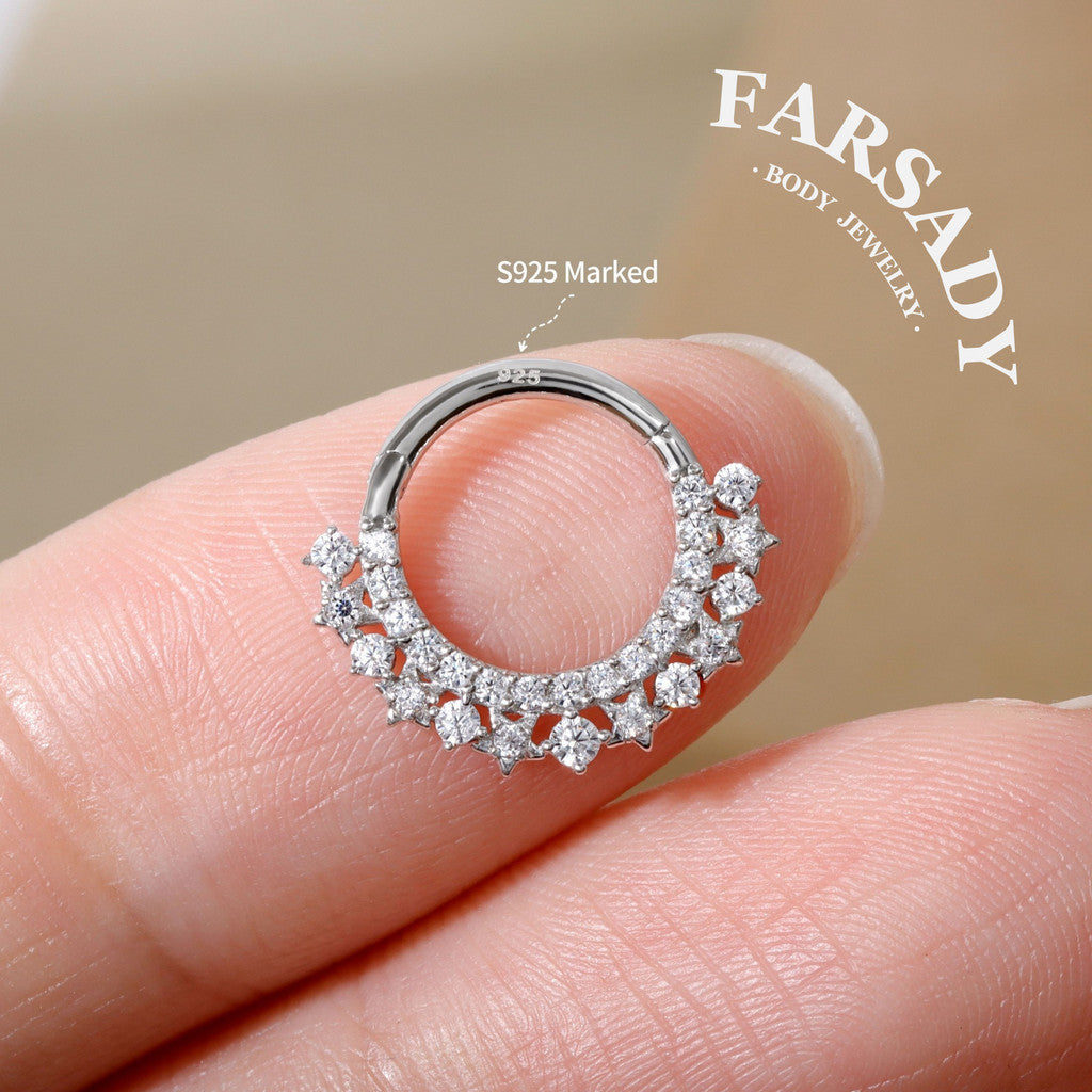 16G Sterling Silver Star Sea Septum Ring Clicker, Stunning Septum Jewelry 16G, 8mm Daith Earring Ring,Septum Piercing Hoop, Gold Helix Ring, Tragus Hoop