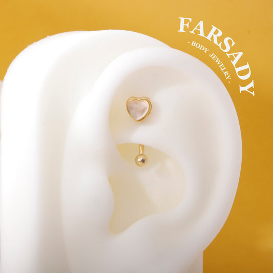 Moonlight Heart - 316L Clear CZ Curved Barbell / Fits 16G Rook Daith Earring Lip Eyebrow Cartilage Piercing