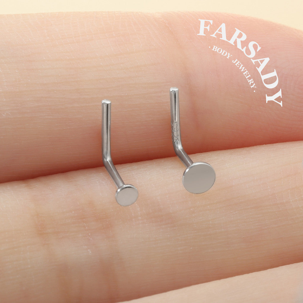 Plain Silver Disc - 925 Silver L-Shape Stud / Fit 20G Nose Ring