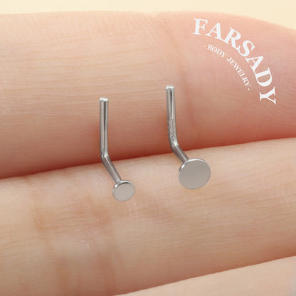 Plain Silver Disc - 925 Silver L-Shape Stud / Fit 20G Nose Ring
